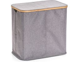 Zeller Dubbele wasmand - grijs - van stof - 53 x 33 x 50 cm - sorteer mand - wasmanden - 87 liter