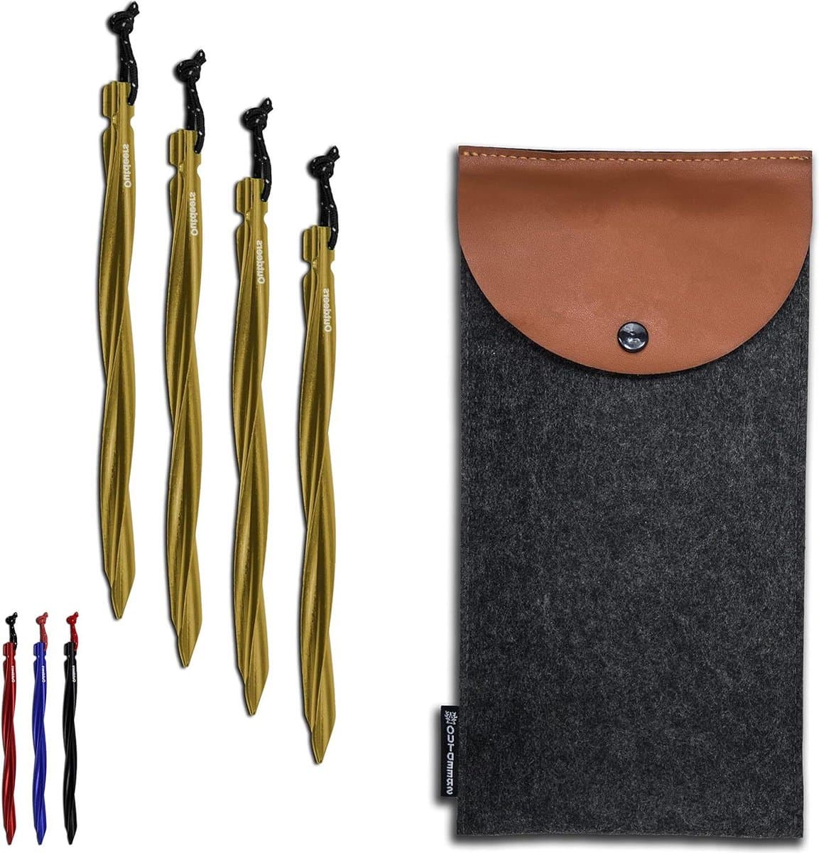 25-cm grote haringen voor tenten met unieke stabiliteit - verpakking van 6 of 8 stuks met tas en reflecterend koord - camping grondankers - aluminium goud — afbeelding 1