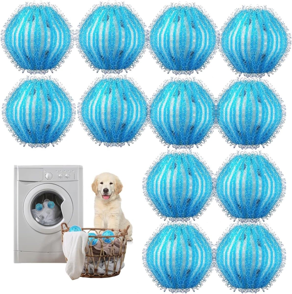 12 Stuks - Haarvangers voor wasmachine - Dierenhaarverwijderaar voor Wasmachine - Herbruikbare Wasballen - Verwijdert Hondenhaar, Kattenhaar & Pluisjes - Anti-Haar Wasmachine Filter - Beschermt Kleding & Machine - Blauw /Wit — afbeelding 1
