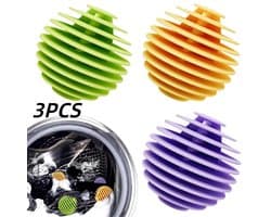 3 stuks-Wasballen - Droogballen - Wasverzorgingsballen - Anti-klit - Wasaccessoires - Geschikt voor het reinigen van kleding, dekens en lakens - Groen - Geel - Paars - 5,2*5,2 cm