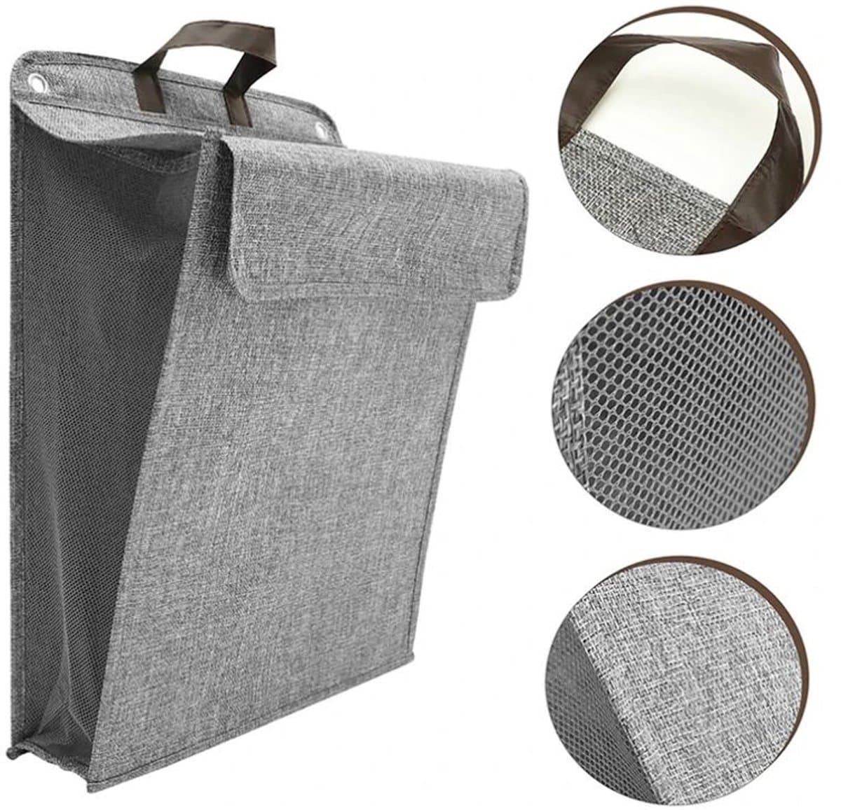 Hangende Wasmand – Opvouwbare Waszak voor Deur of Wand – Ruimtebesparend – Grijs — afbeelding 1
