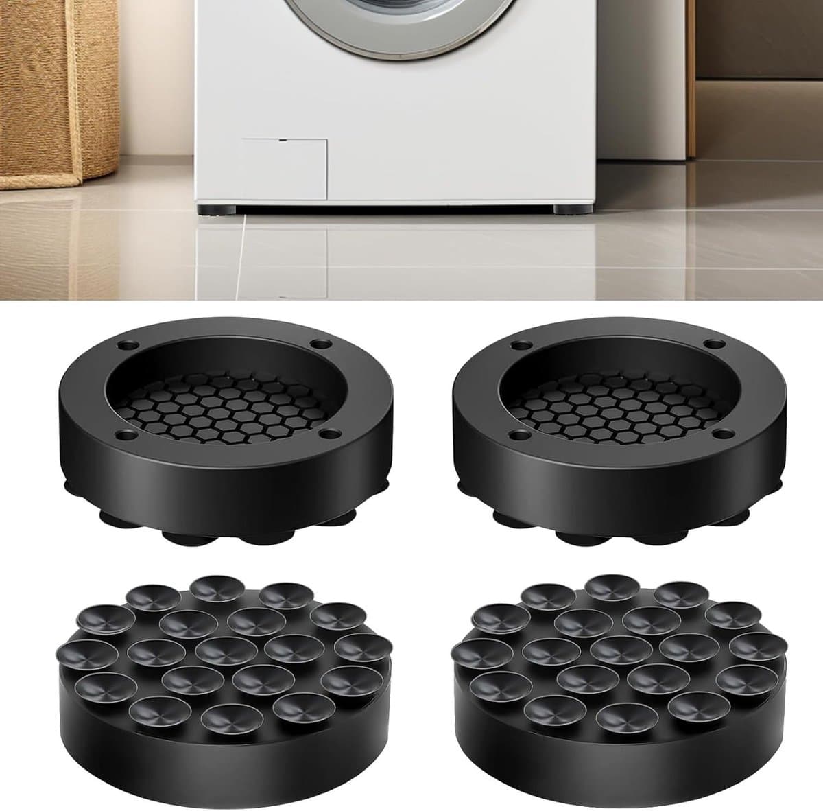 Anti Trillingsmat Wasmachine - en Wasdroger - Geluidsdempende Antislip Mat - Rubber Mat Trillingsdempers - Trillingsdempers wasmachine – Extra dik - Voetjes wasmachine & droger - Wasmachine demper – Anti trillings - vibratie - dempers pads – Antislip — afbeelding 1