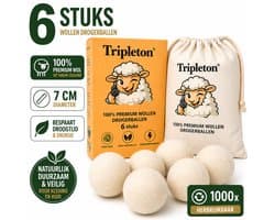 Tripleton® Wasdrogerballen - 6 Stuks – 100% Schapenwol – Drogerballen – Wasdrogerbollen – Dryer Balls — afbeelding 1