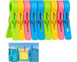 Strandhanddoekclips - Wasknijpers - Strand Genieten - Felgekleurd - 8 Stuks - Multicolor