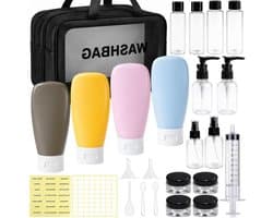 25-delige herbruikbare reisflessenset voor toiletartikelen, lekdicht en compact met waszak voor gemakkelijk reizen