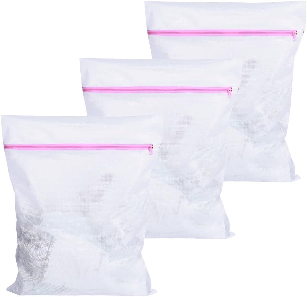 Set van 3 wasnetten 50 cm x 60 cm, fijne mesh waszakken, herbruikbare waszakken met rits voor kleding, lingerie en delicate stoffen — afbeelding 1