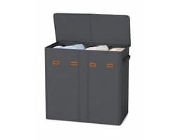CYRO - Wasmand - Wasmand 4 Vakken - Wasmand met Deksel - Wasmanden - Wasbare Binnenzak - 210L inhoud - 84x33x75 cm - Donkergrijs