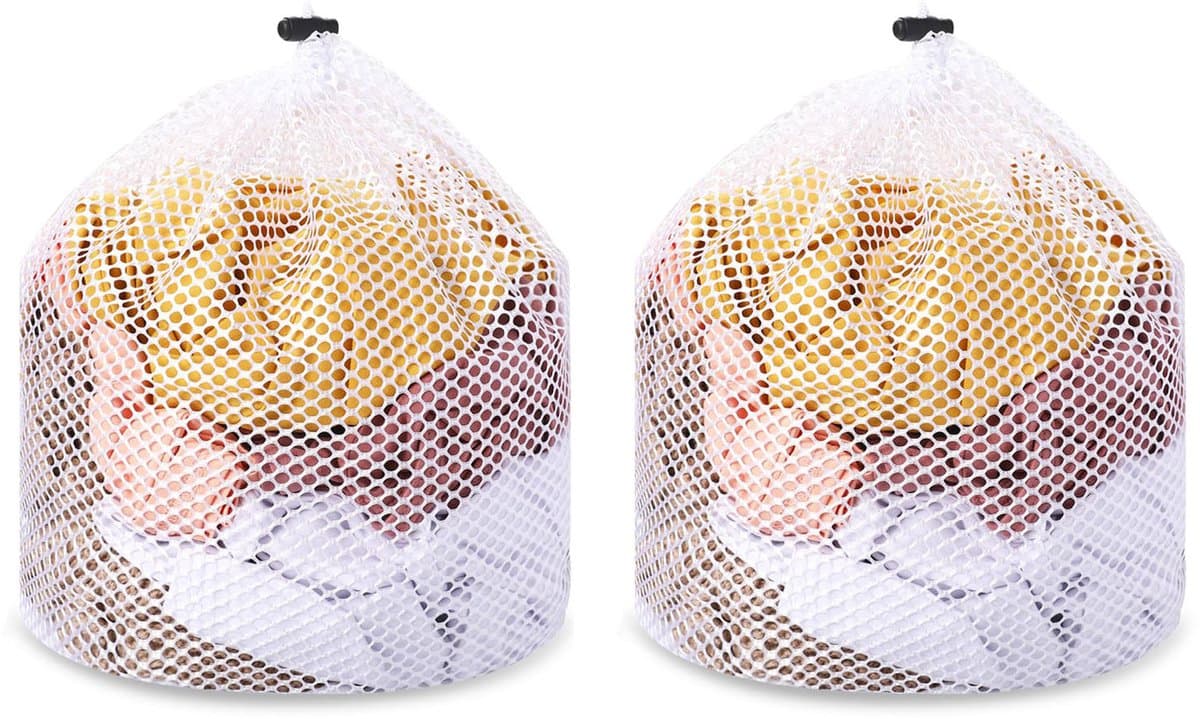 2-stuks Waszak van mesh - Trekkoordtas - Opbergtas van mesh - kledingtas met trekkoord - Verdikte mesh tas - Waszak - Opbergtas - anti-klit en anti-vervorming - 70*50 cm - Voor kleding, ondergoed, lakens, enz. - Wit — afbeelding 1