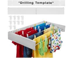 MOZY® - Uitklapbaar Wanddroogrek - Wit - 80 cm - Wandmontage - tot 20 kg - 4 Meter Drooglengte - Inklapbaar Droogrek - Muurdroogrek - Wasrek