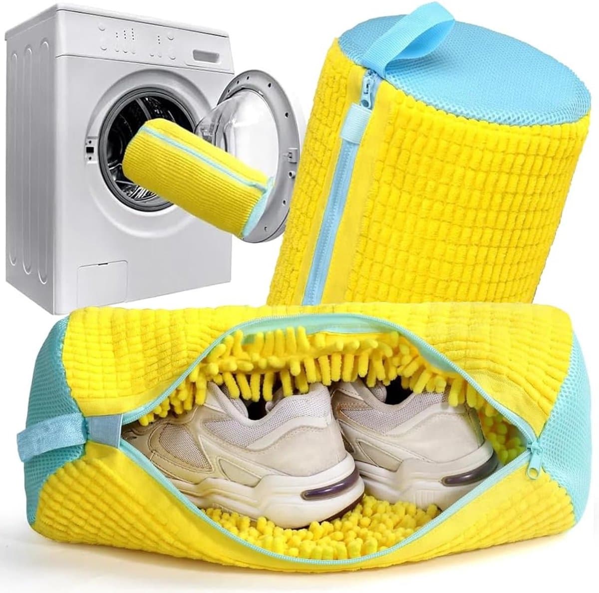 Waszak voor Schoenen - Herbruikbare Waszakken voor Sneakers met Rits, Ideaal voor de Wasmachine, Set van 2 Gele Zakjes — afbeelding 1