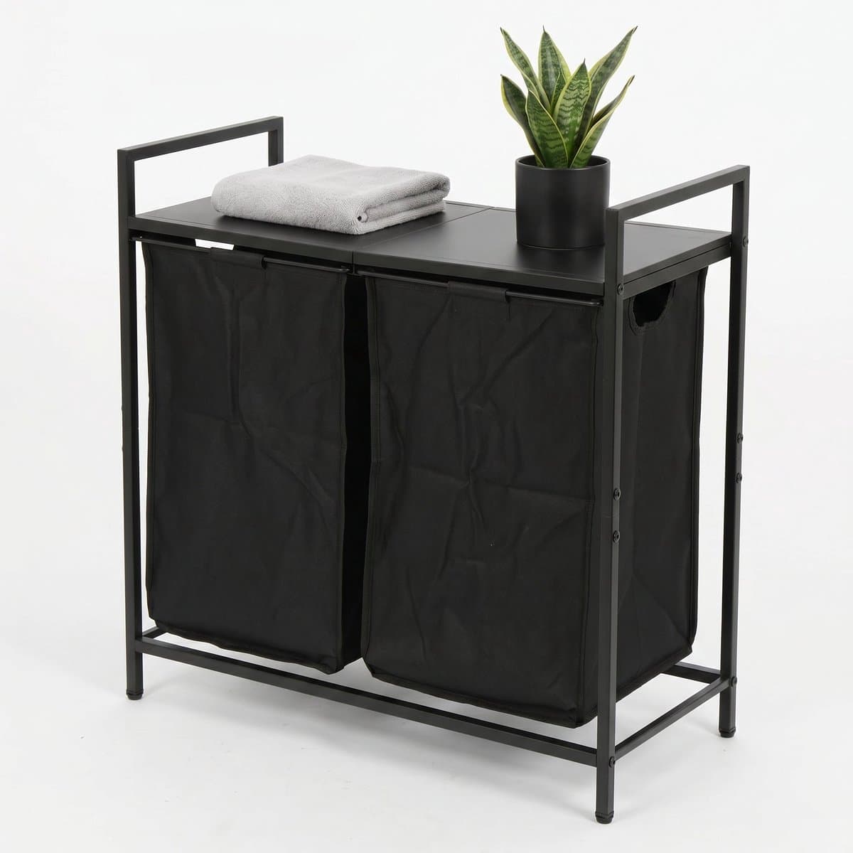 Lomera Wasmand met 2 Vakken - Wassorteerder - Dubbele Wasmand - Uitschuifbaar met Plank - Uitneembare Waszakken - Wasgoedsorteerder - Metalen Frame - Wasmand Kast - Laundry Basket - Wasmand Sorteerfunctie - Zwart — afbeelding 1
