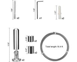 carmdering - Seilspanngarnitur Set - Gardinenseilsystem - Drahtseil Spannsystem - Robuste Zugfestigkeit - Flexible Raumaufteilung - Edelstahl En Koolstofstaal - Gladde Coating Voor Duurzaamheid - Ideaal Voor Open Woonruimtes - 1 Set