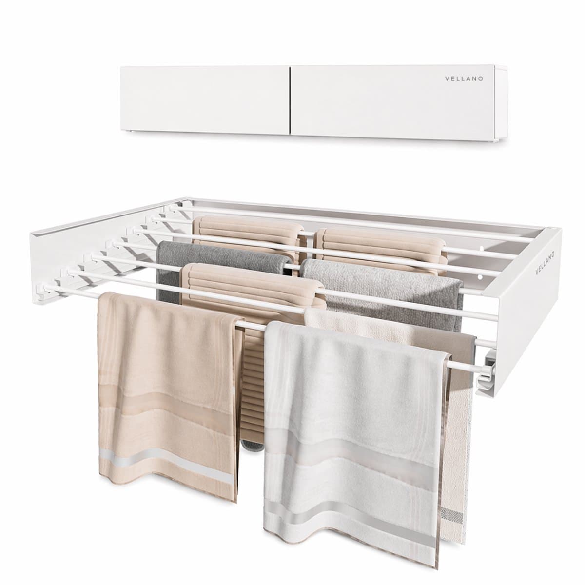 Vellano Wanddroogrek Inklapbaar – Premium Wasrek Muur 100 cm – 5 m Drooglengte – Stevig & Ruimtebesparend – Incl. Boormal & Bevestigingsset – wit — afbeelding 1