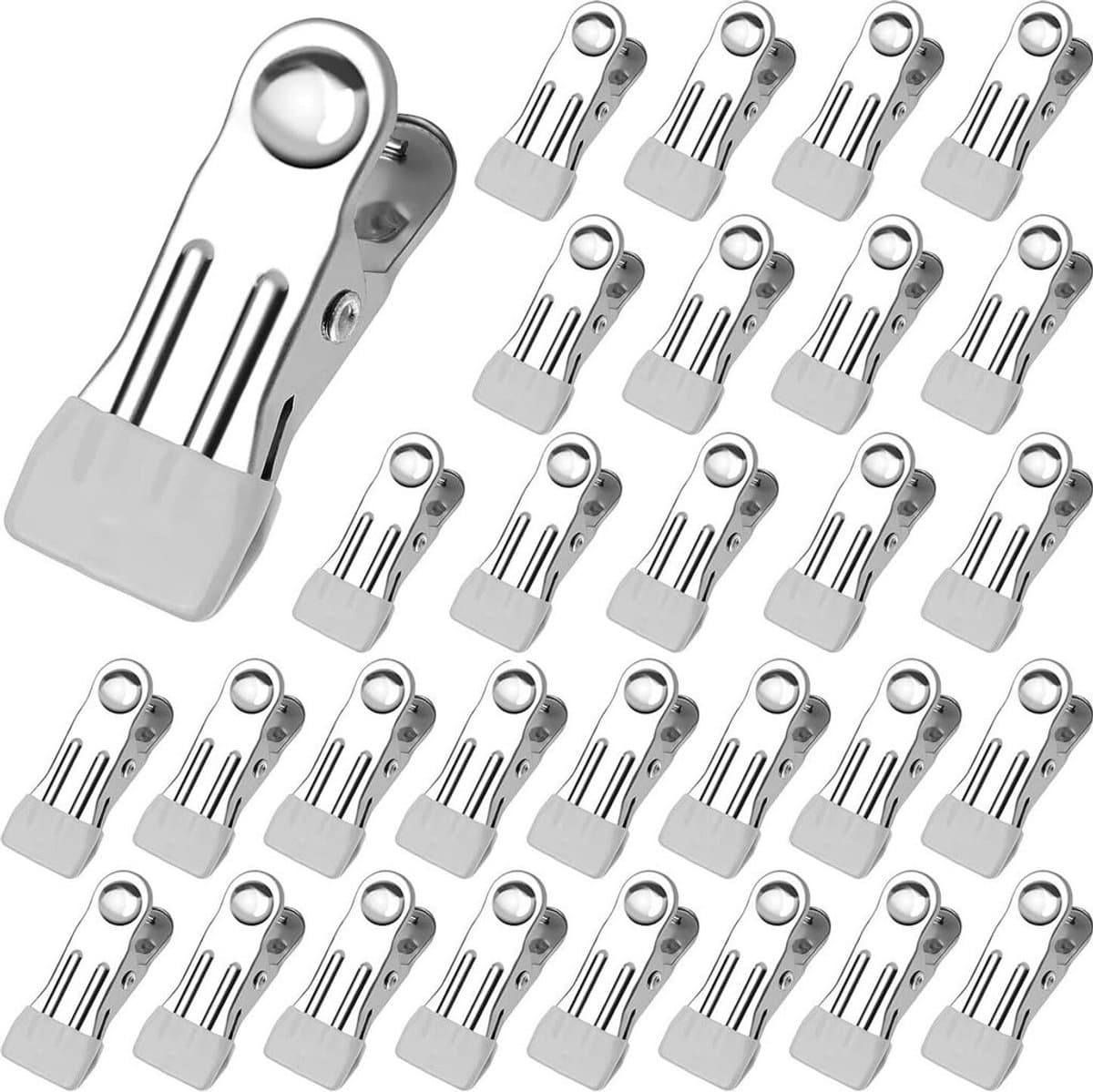 30 roestvrijstalen wasknijpers, roestvrij, antislip, multifunctioneel. Deze metalen wasknijpers kunnen gebruikt worden om kleding, dekens, sokken, foto's, papier, voedselverpakkingen, enz. vast te klemmen. — afbeelding 1