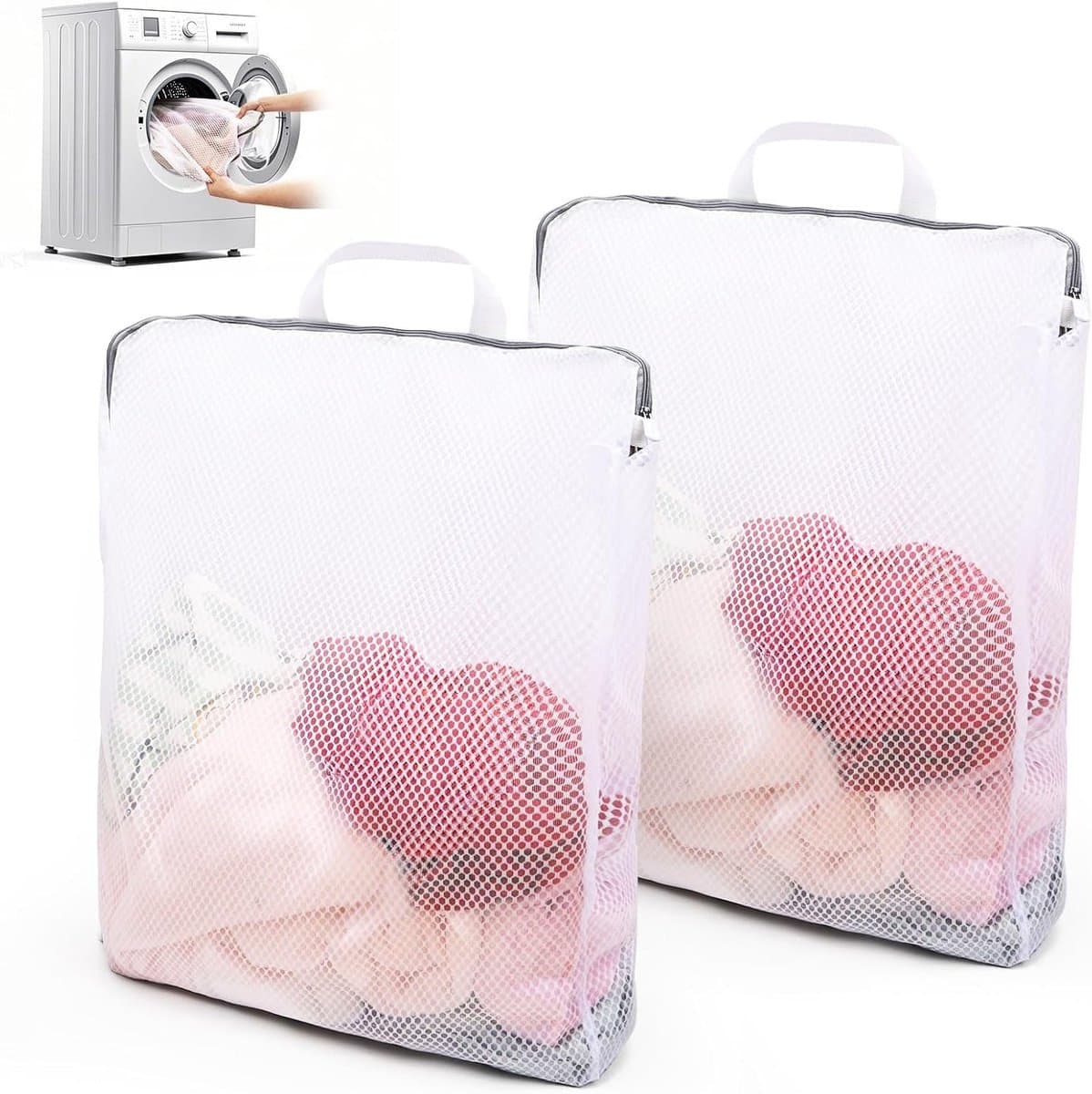 Grote Wasnetten voor de Wasmachine - Set van 2 Reiswaszakken met Handvatten 50 x 60 cm voor Kleding en Ondergoed — afbeelding 1