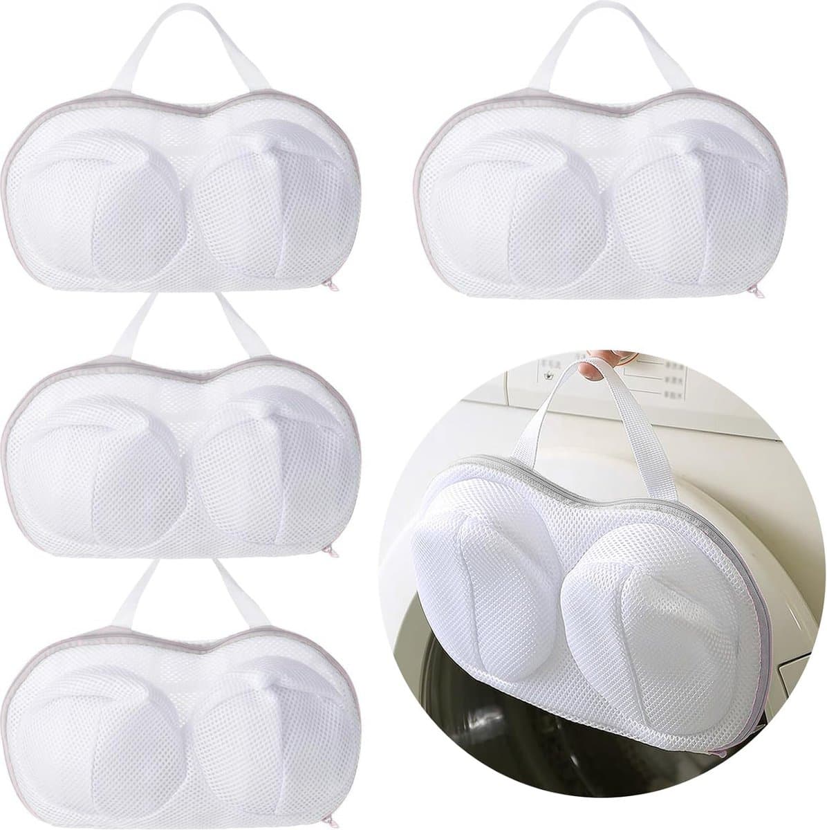 Consumerce® 4 Stuks BH Waszakken – Wit – Waszak – Wasgoed – Met Rits – Lingerie – Laundry Bag – Waszakje – Wasnet – Wasnetten – Wasnetje – Wassorteerder – Wasmachine - Waszakjes — afbeelding 1