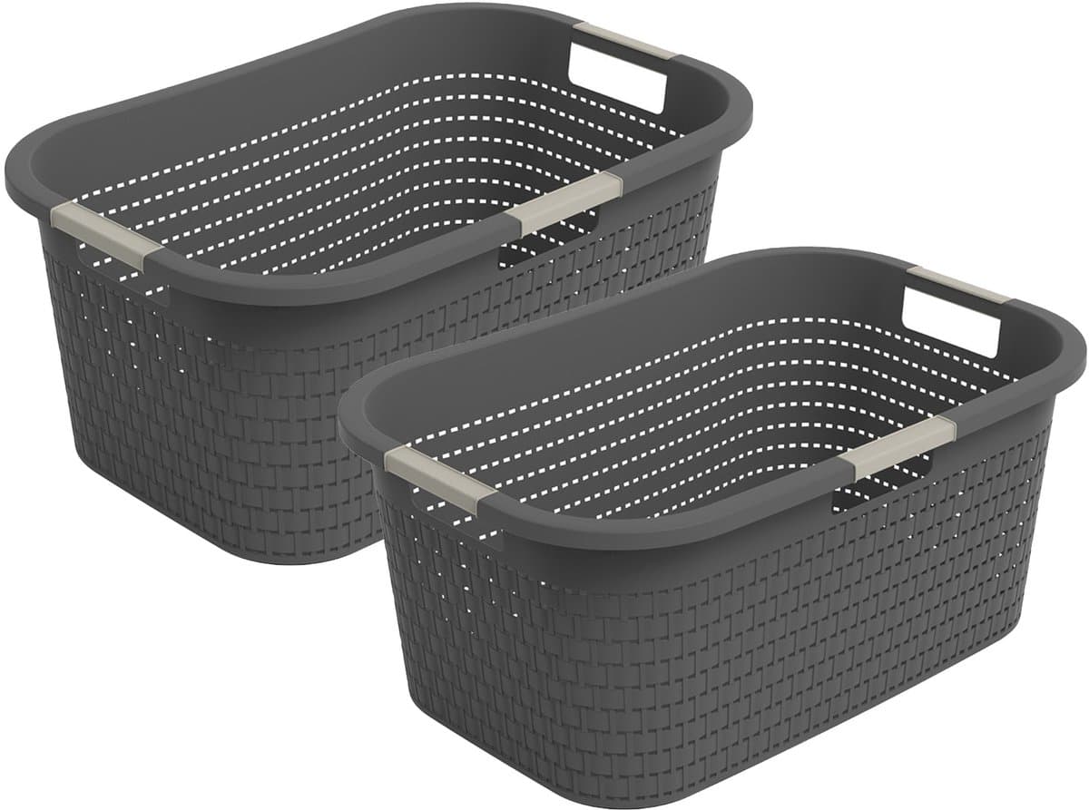 Rotho Country wasmand - set van 2 - 40 ltr - antraciet — afbeelding 1