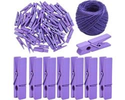 Mini Houten Haringen en Jute Touw - 50 Stuks - Creatieve Decoratie en Fotohangclips