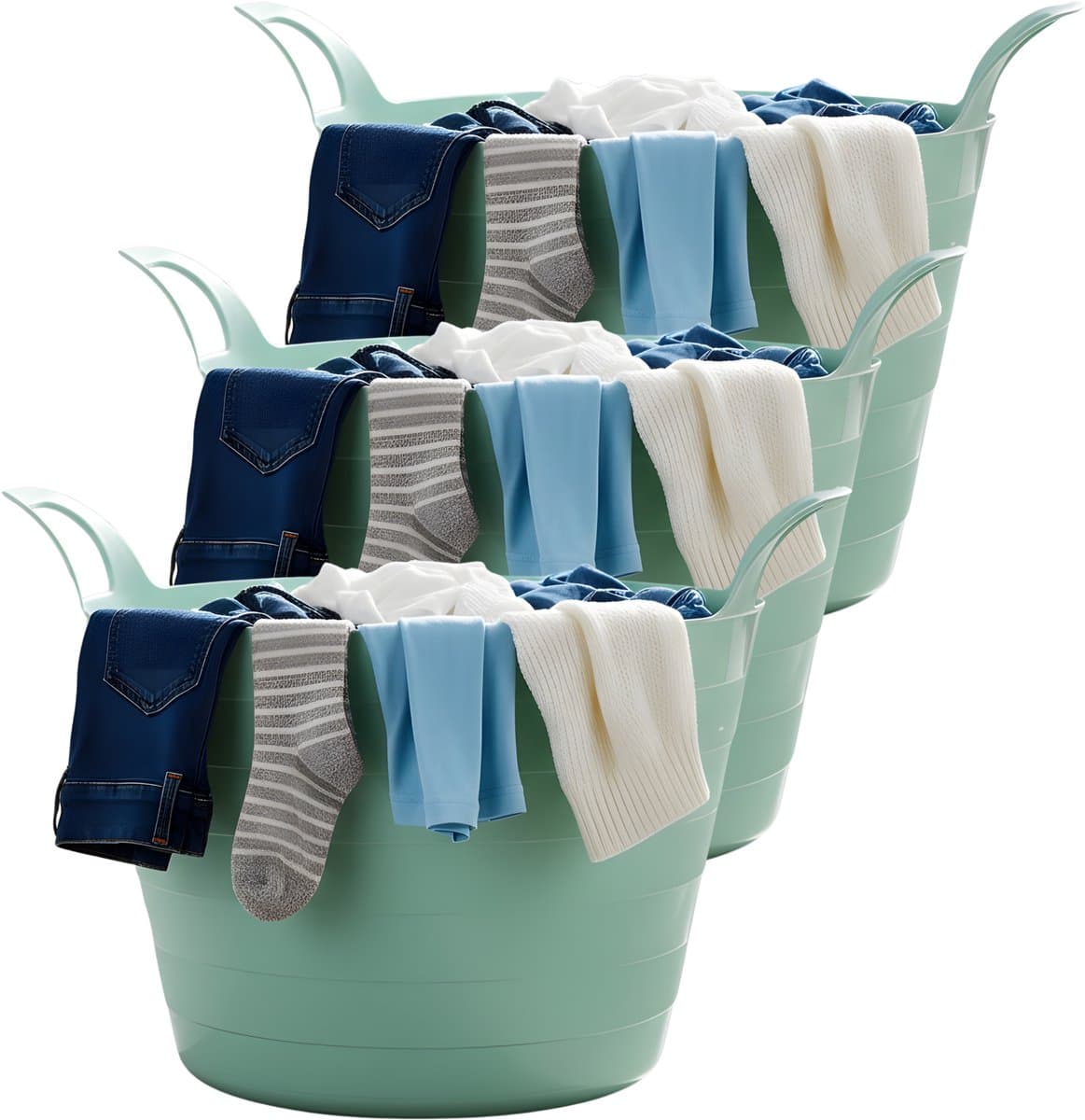 Excellent Houseware Flexibele wasmand - 3x - mintgroen - 30 liter - kunststof - 54 x 37 cm - met handvatten — afbeelding 1