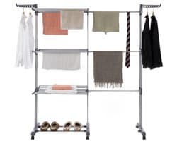 Jubbly® – Uitschuifbare Droogtoren – Inklapbaar Wasrek – Uitgerust met Wieltjes – 4 Verdiepingen – 35 meter Drooglengte – 40 kilo Draaggewicht – Wastoren Staand – Droogrek op Wielen - Grijs