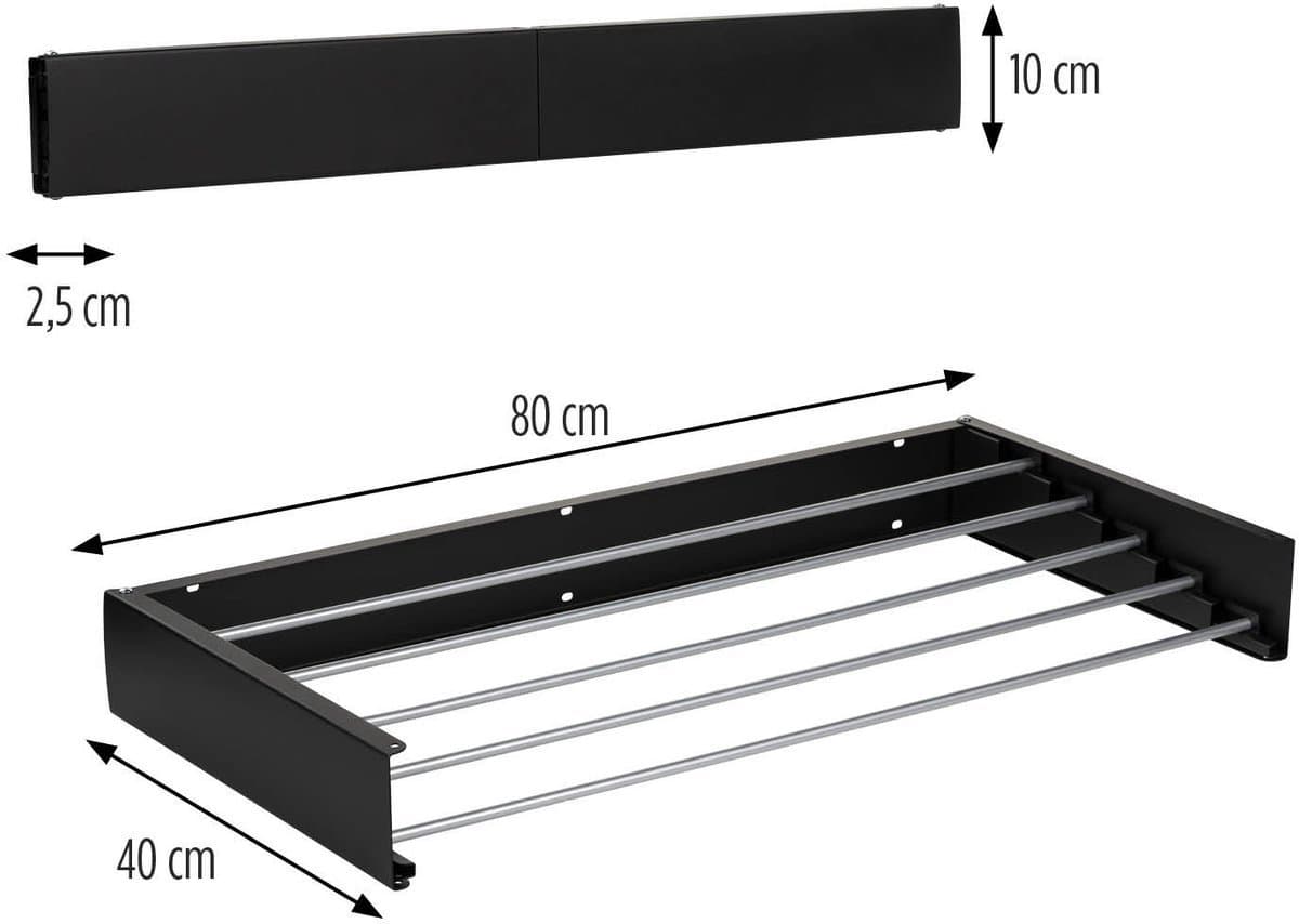 Ceruzo Wanddroogrek - 80 x 40 cm - Wasrek - Droogrek - Inklapbaar -Zwart — afbeelding 1