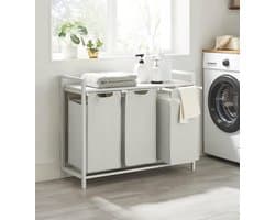 Wasmand Met 3 Vakken, Uittrekbaar Wassorteerder, Afneembaar Waszak, 3 X 38L, 92,5 X 33 X 72 Cm, Wit