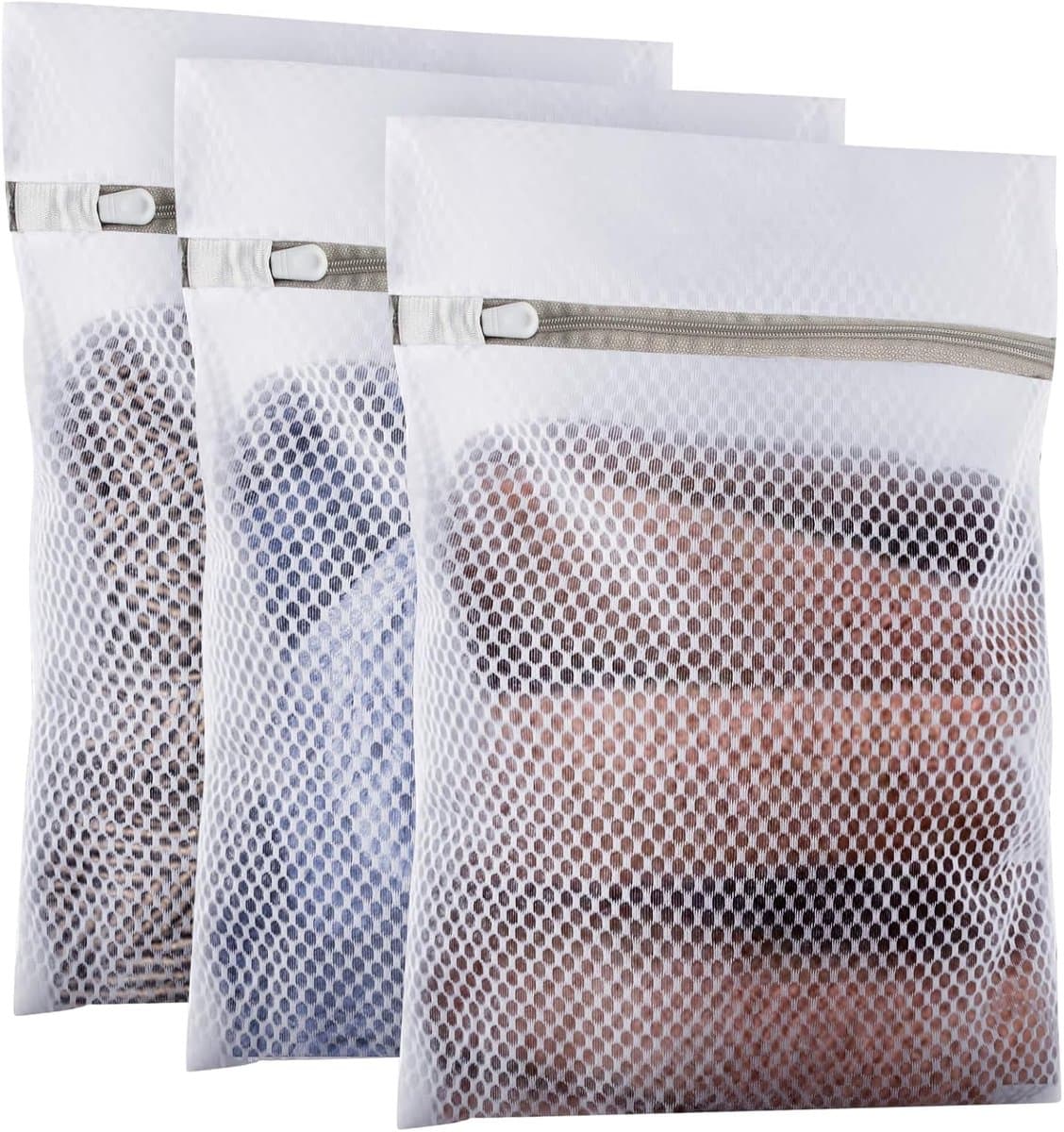 Waszakken 3 stuks - duurzame gewassen waszakken met ritssluiting voor blouses, kousen en broeken (30 x 40 cm) — afbeelding 1