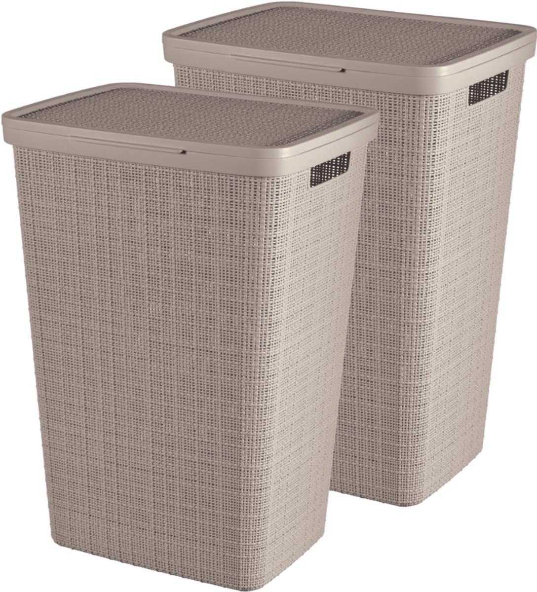 Curver Jute Wasmand met deksel 58L - 2 stuks - Taupe — afbeelding 1