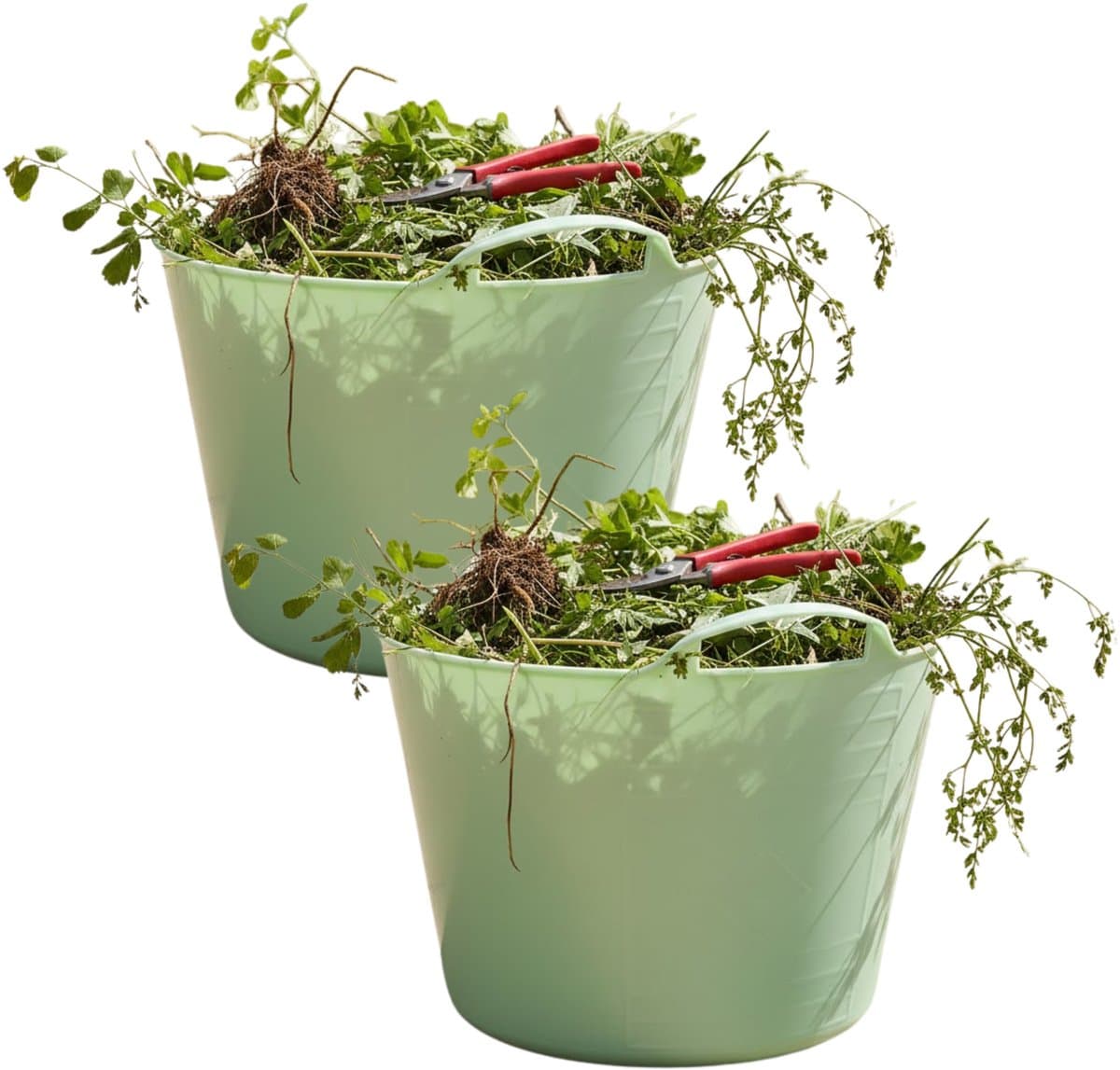 Flexibele kuip / emmer - 2x - mintgroen - 15 liter - kunststof - 35 x 28 cm - met handvatten — afbeelding 1