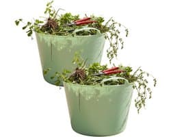 Flexibele kuip / emmer - 2x - mintgroen - 15 liter - kunststof - 35 x 28 cm - met handvatten