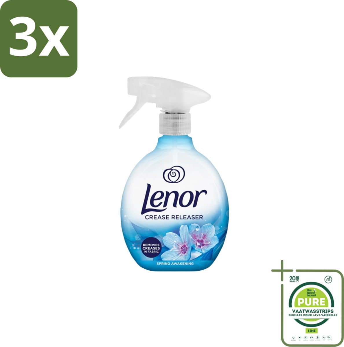 3 x Lenor – Crease Releaser Spray – Spring Awakening – Kreukverwijderaar & Textielverfrisser – 500 ml - Grootverpakking - Kreukverwijderaar - Textielverfrisser - Stofverfrisser - Stofverzorging - Stofverzorging — afbeelding 1
