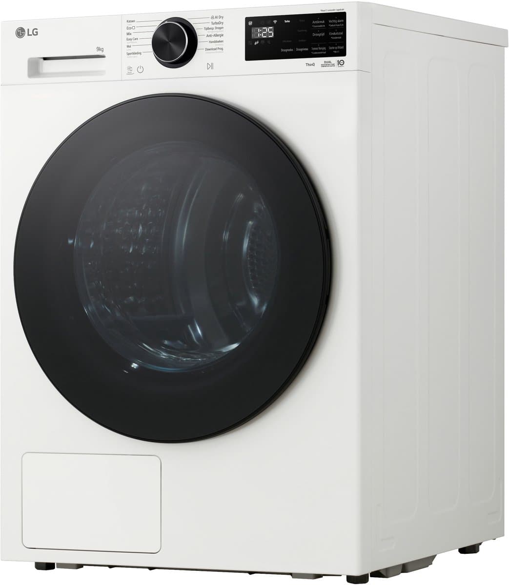 LG RHX5009TWB warmtepompdroger 9 kg met Dual Inverter Heat Pump voor gelijkmatig en energiezuinig drogen - Sensor Dry stopt automatisch bij droog - Zelfreinigende condensor voor duurzaam rendement en ThinQ slimme bediening. Energieklasse B — afbeelding 1