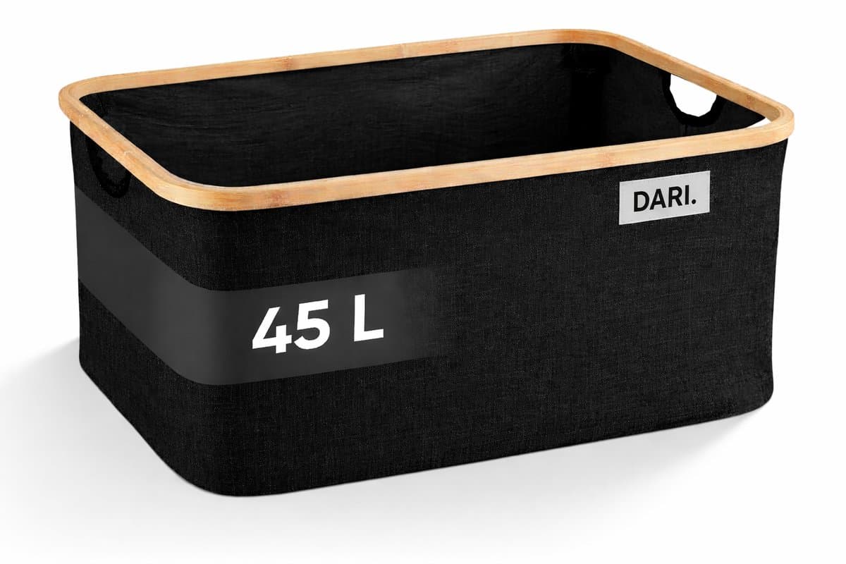 DARI. Opvouwbare Wasmand 45L – Heupwasmand – Wasmanden – Opbergmand – Wasbox – Bamboe – Zwart — afbeelding 1