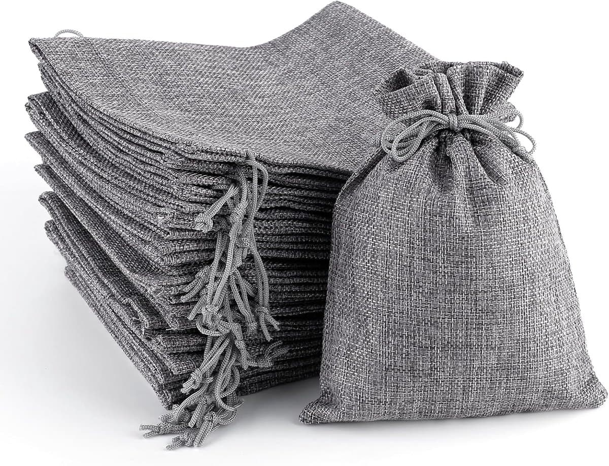 Jute Zakje met Trekkoord 20x15 cm Grijs Linnen Opbergzak voor Fruit en Kerstcreaties — afbeelding 1