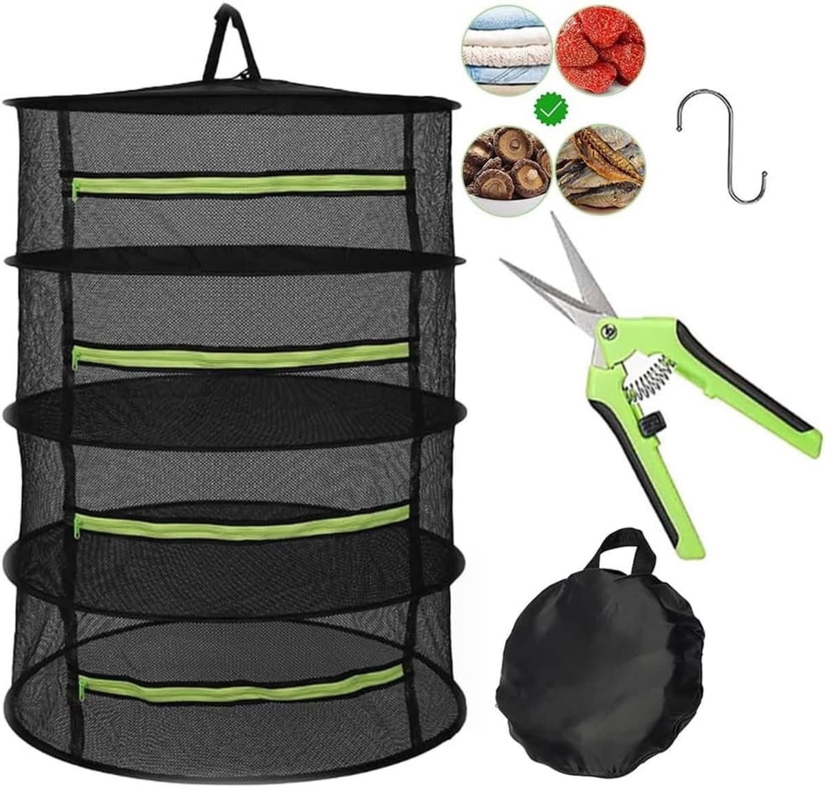 Droognet voor Kruiden - Groen/Zwart - 4-Lagig - Ademend Nylon - Voor Binnen en Buiten — afbeelding 1
