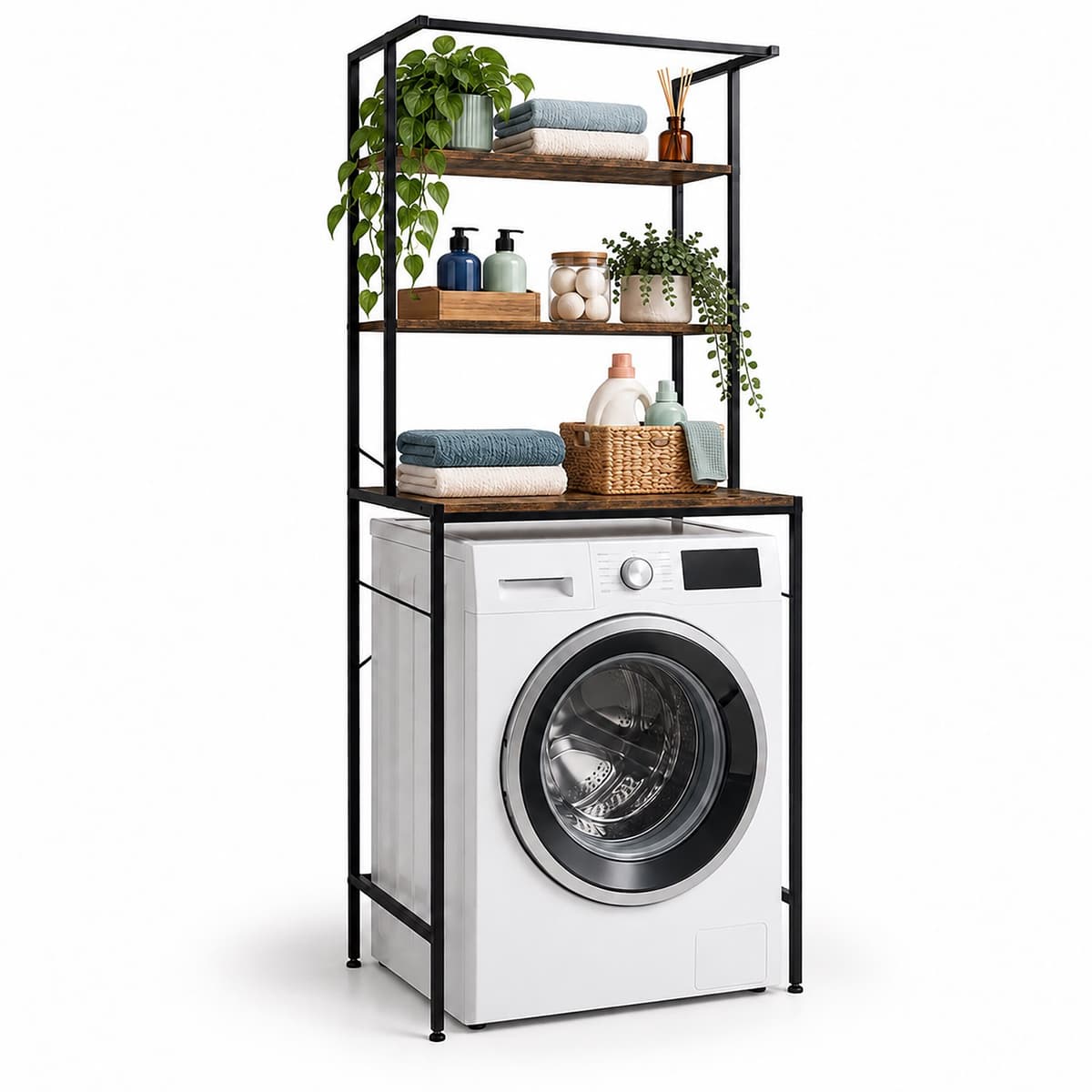 Wasmachine rek - 161x66x40 cm - bruin-zwart — afbeelding 1