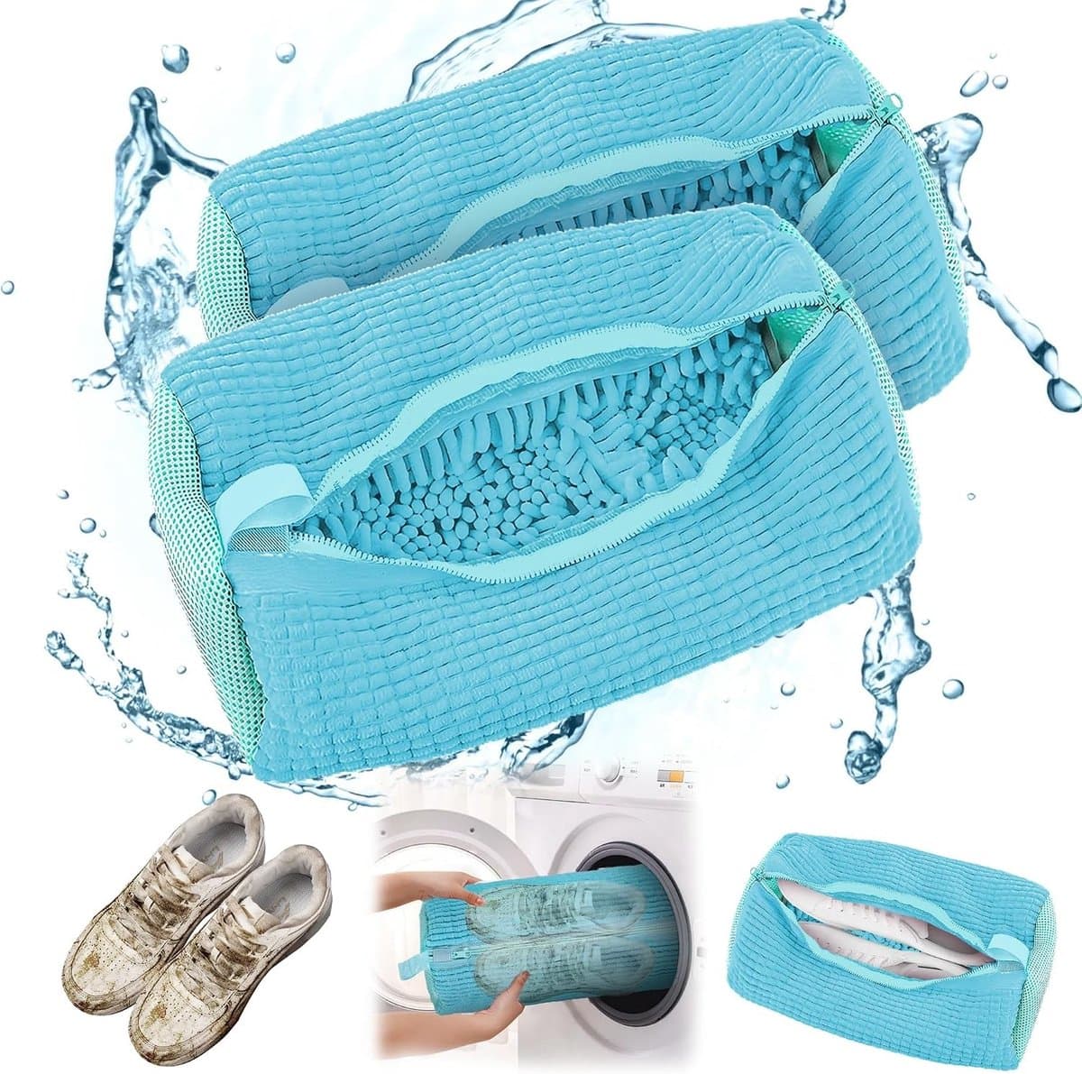 Schoenwaszak voor de wasmachine, 2 stuks, ideaal voor sneakers en sportschoenen, beschermt zowel schoenen als wasmachine tijdens het wassen — afbeelding 1