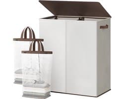 JCP® Wasmand - 145L - Wasmand 2 Vakken - Wasmand met Deksel - Gebroken Wit - 58cm x 38cm x 67cm