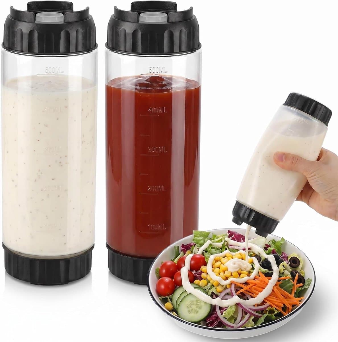 Omgekeerde Knijpflessen - Voedselveilig Plastic - Grote Capaciteit - Zelfsluitende Klep - Voor Keuken en Restaurant — afbeelding 1
