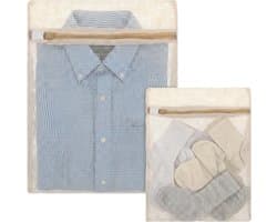 Set van 2 Katoenen Wasnetjes voor Delicate Kleding, Ademend en Met Rits voor Lingerie, Ondergoed en Sokken - Maten 15,75x12 cm en 7,87x12 cm