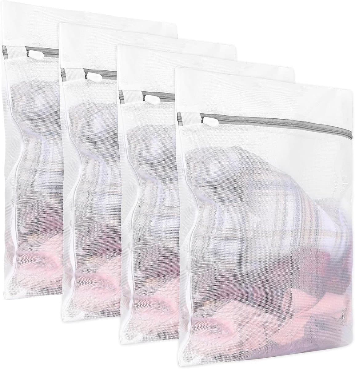 Set wasnetten - Waszak voor de wasmachine - 4 stuks 30x40 cm - Verborgen ritssluiting en ademend gaas - Voor bh's, sokken en op reis - Zwart — afbeelding 1