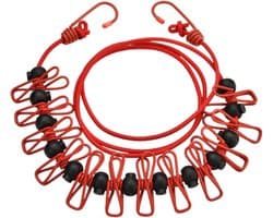 Reiswaslijn met Clips - Kledinglijn Touw - Kleding Drogen - Winddicht Ontwerp - 3.7 meter - Rood
