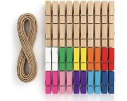40 stuks kleine houten knijpers met draad voor fotowand, foto's ophangen en bruiloftdecoraties