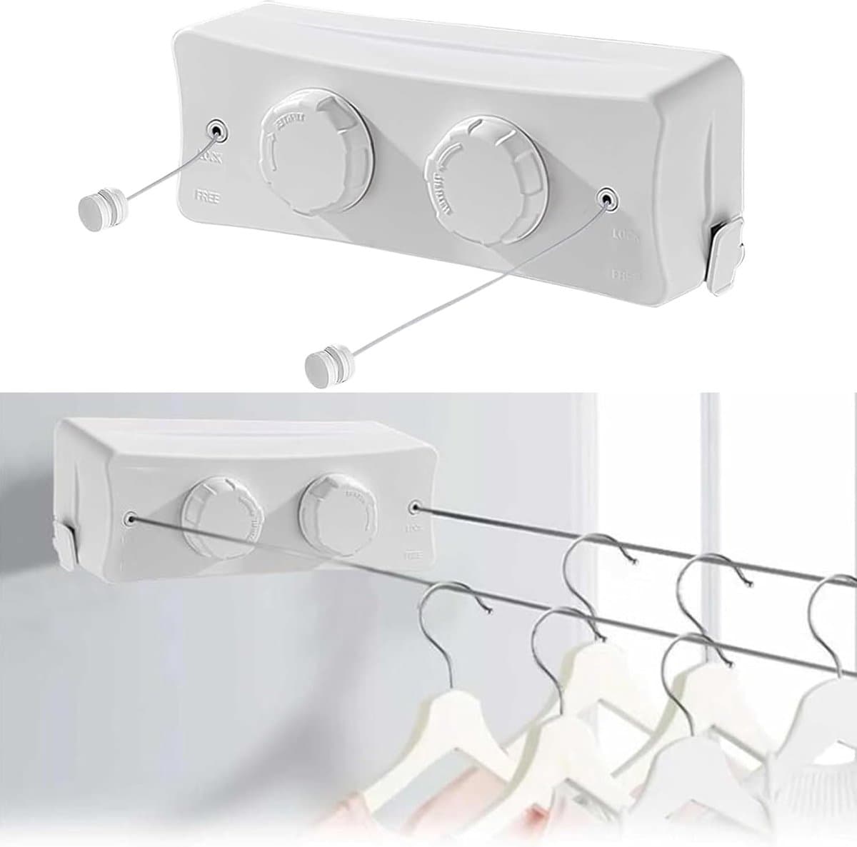 SnelShoppen - 5.1m Waslijn, Uittrekbare Wandwaslijn, Ingebouwde Waslijn, Muurbevestigde Waslijn, Retractable Waslijn, Set met Draai Knop, voor Balkon, — afbeelding 1