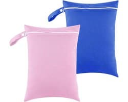 Thijox - 2 Stuks Natte Bagage Tas, Waterdichte Waszak met Ritssluiting, Herbruikbaar, Lichtgewicht & Opvouwbaar, 40 x 30 cm, Blauw en Roze, Ideaal voo