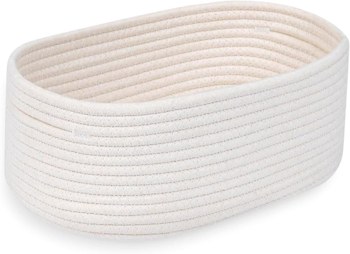 Thijox - Kleine Ronde Wasmand Wit, Handgemaakte Gevlochten Katoenen Opbergmand voor Baby Wickeltafel, Speelgoedmand, Organizer en Geschenkmand — afbeelding 1