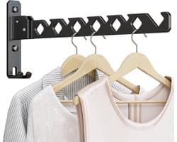 YAGXIG Wandkledingrek - Opvouwbaar - Kledinghanger voor aan de muur - Wasgoedhaak voor de badkamer - Wandkledingrek voor binnen - Geschikt voor kleine ruimtes - Matzwart