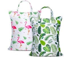 SnelShoppen - 2 grote waterdichte waszakken met handvat - wasbare reiszakken voor vuile of natte kleding - ideaal voor op reis, sport, zwembad, studen