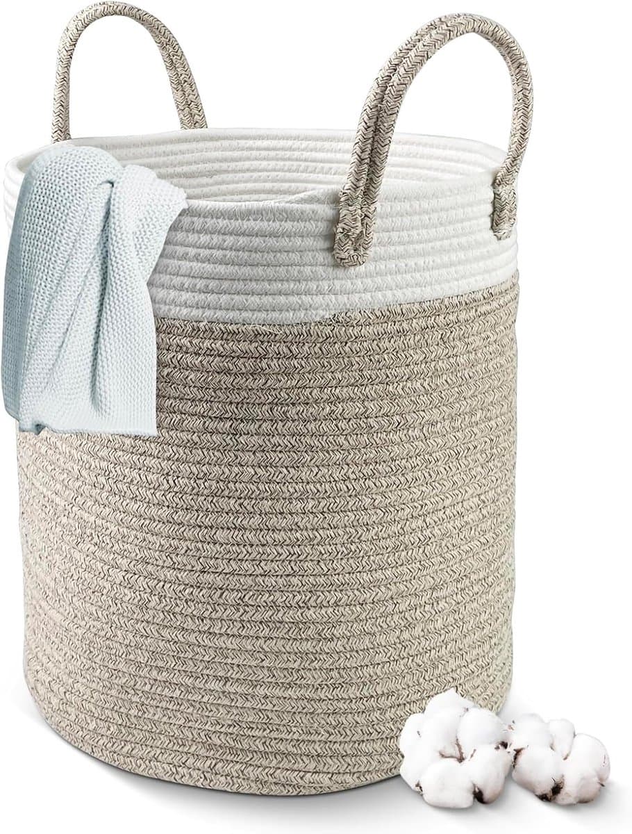 Ronde Wasmand 38L - Handgevlochten Katoen - Opvouwbaar - Met Handvatten - Voor Wasruimte, Woonkamer & Kinderkamer — afbeelding 1