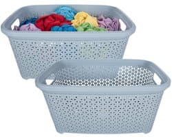 Storage Solutions wasmand - 2x - 35 liter - blauw - 54 x 37 x 26 cm - Kunststof - Draagmand
